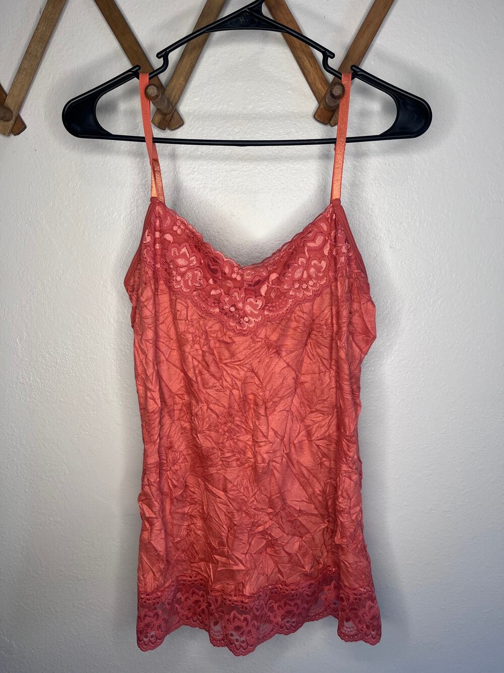 Dressbarn NWT Coral Terracotta Crinkle Lace Trim Cami Tank Top Womens Large